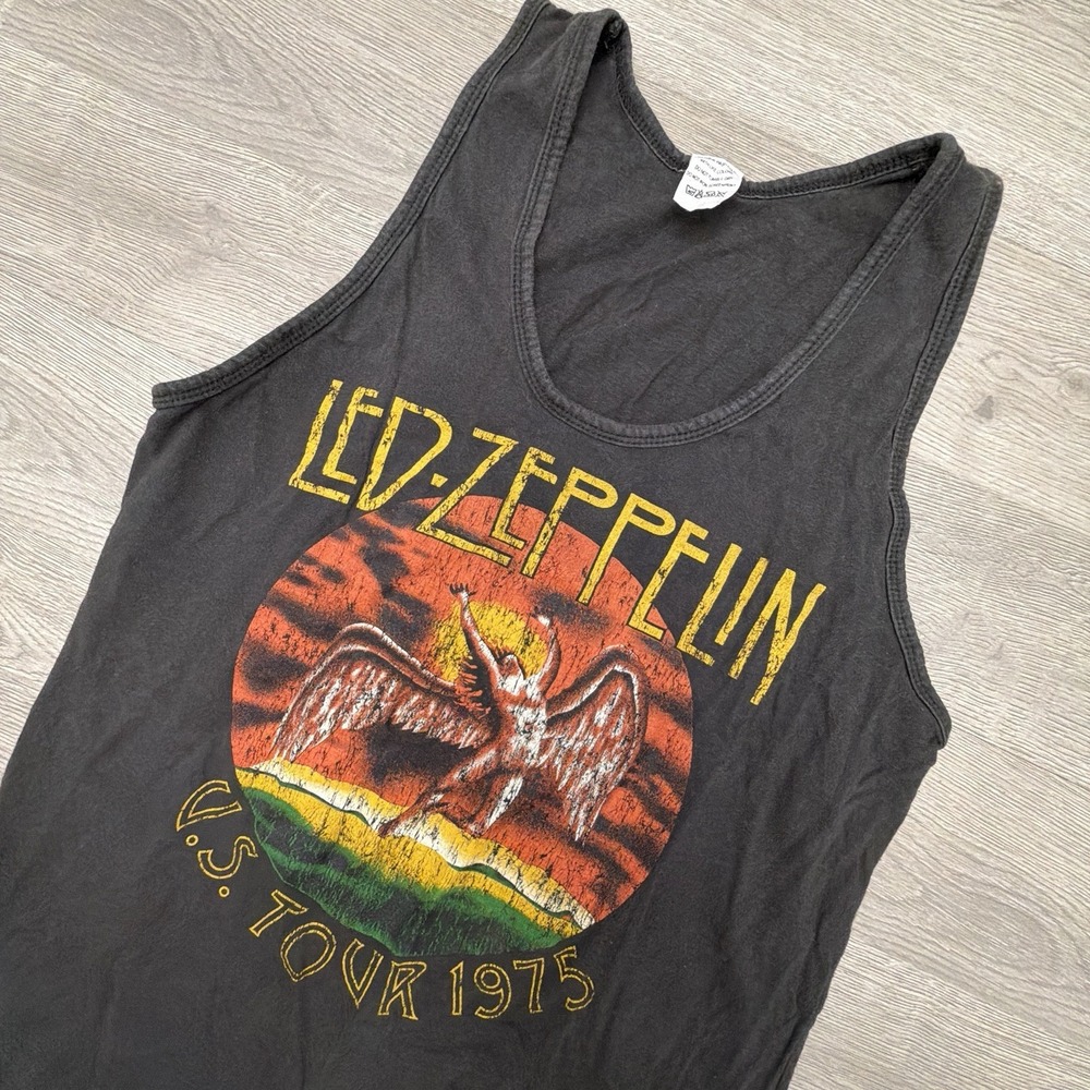 Vintage Led Zeppelin U.S. Tour 1975 Tank Top Men's Small Black Rock Band Shirt